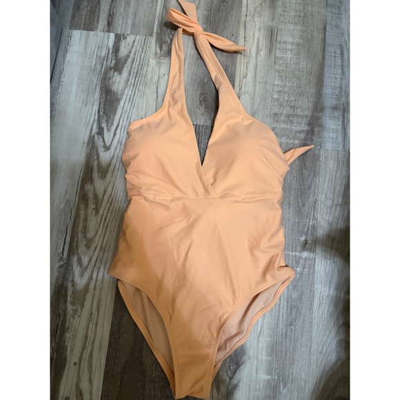 Cupshe One Piece Swimsuit Halter Tummy Control‎ Tie Front Orange 0X - Picture 1 of 7